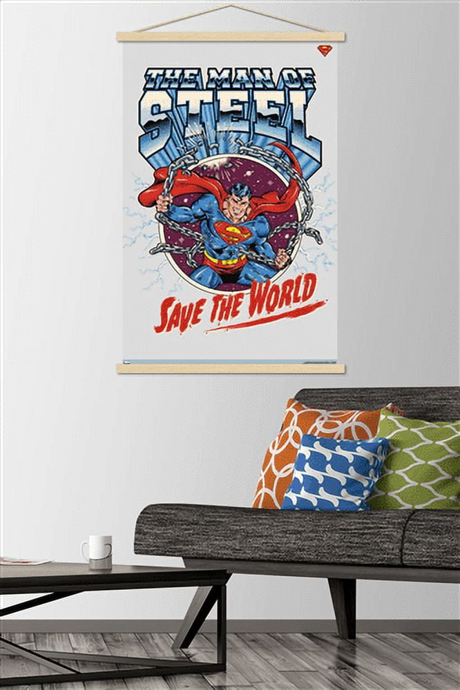 DC Comics Superman - Save the World Wall Poster with Wooden Magnetic Frame, 22.375" x 34"