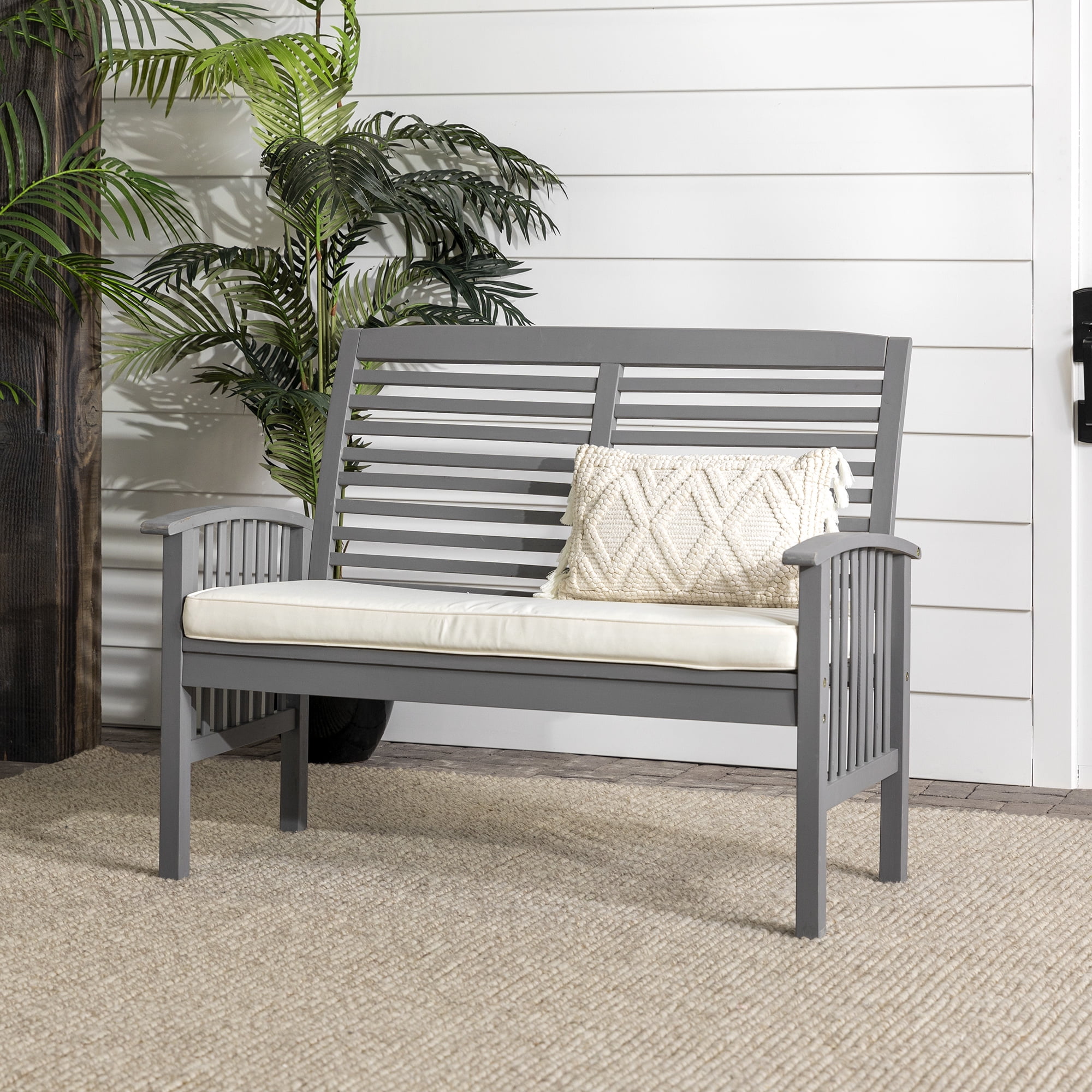 Walker Edison 48" Outdoor Patio Wood Loveseat With Cushions - Grey Wash