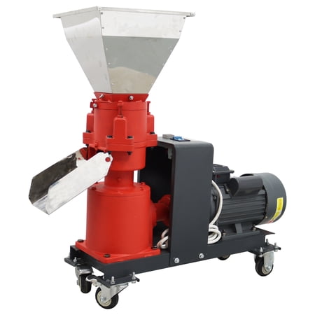 8MM Animal Feed Pellet Mill Machine Poultry Chicken Fish Feed Granulator with Air Switch 220V 150kg/h 3 Head Rollers Red