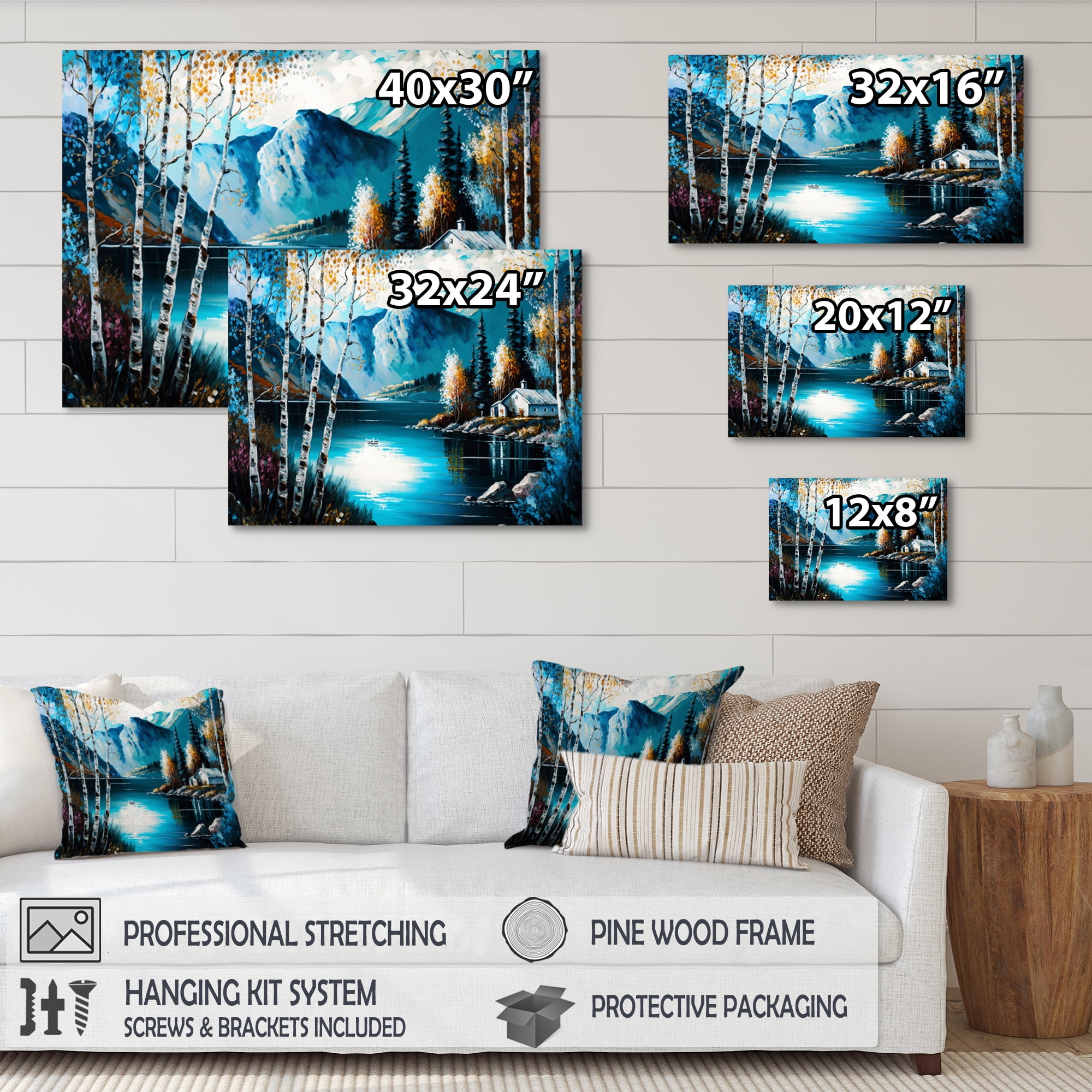 Designart Cabin By A Lake In Fall II Canvas Wall Art