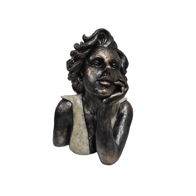 Sculpture de Buste de Dame Rêveuse en Finition Noire Patine par Port Urbain