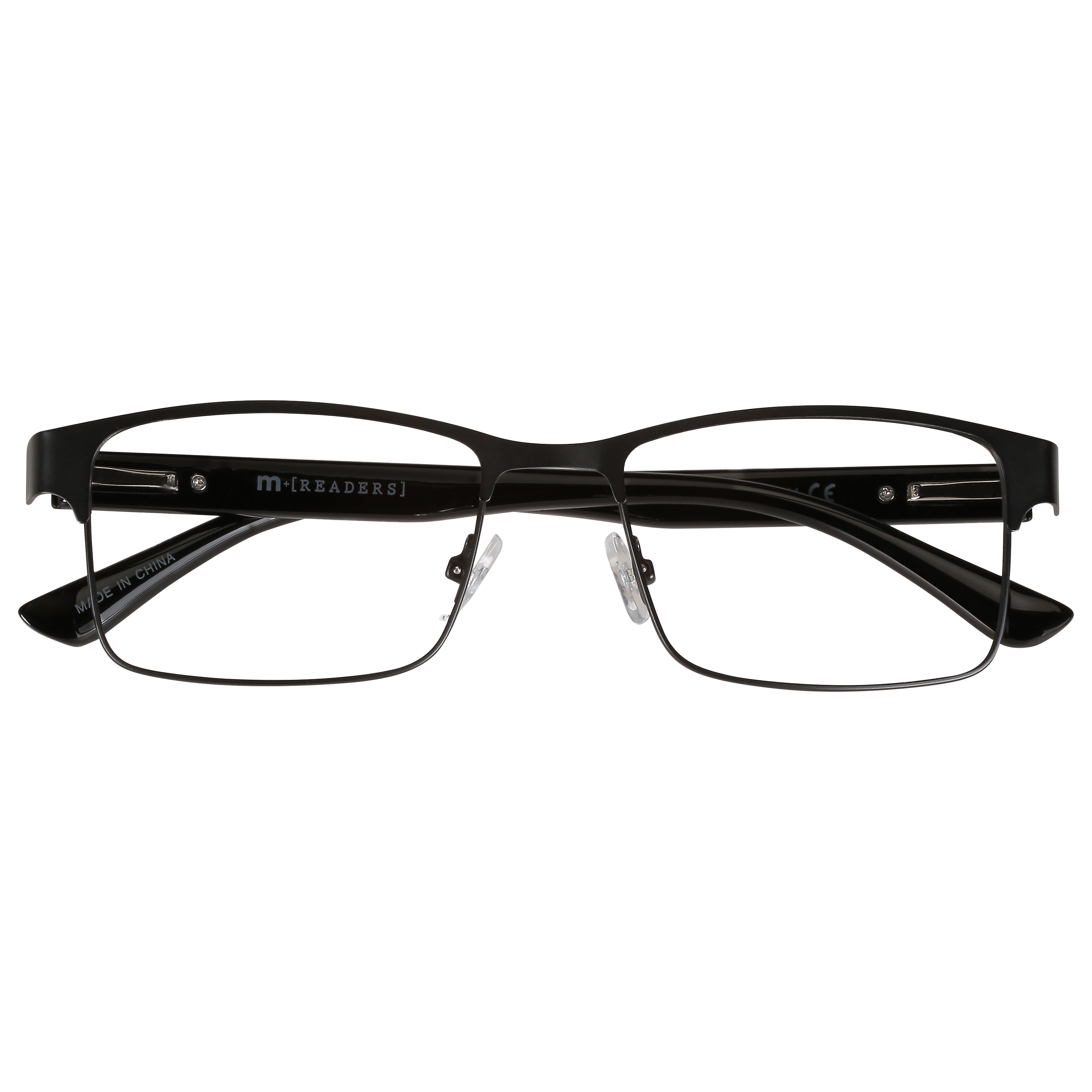 M+ Mens Rectangular Flat Metal Reading Glasses 3.00 Ash in Classic Matte Black