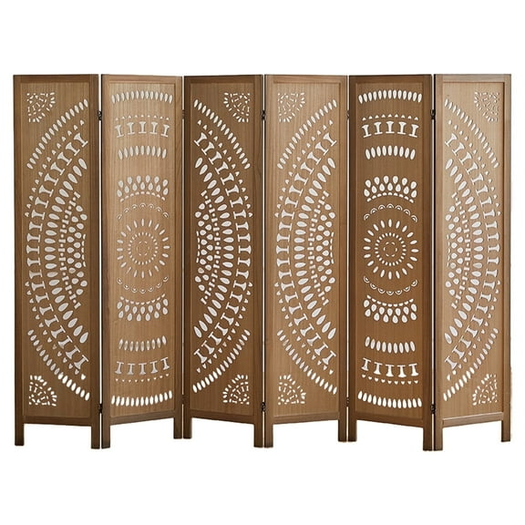 Aletheiawu 6 Panel Wood Carved Room Dividers and Folding Privace Screens, No Installation, Brown