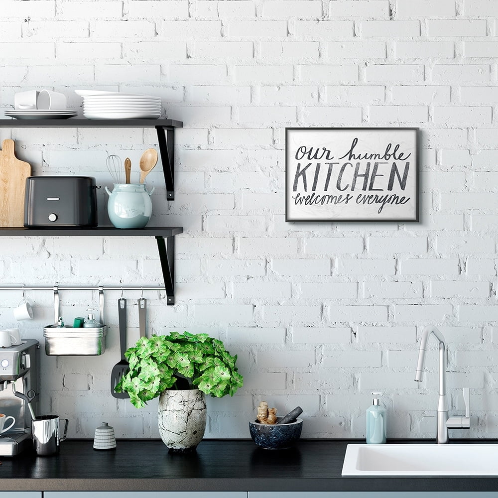 Stupell Industries Minimal Our Humble Kitchen Phrase Distressed Text Black Framed by Katie Doucette