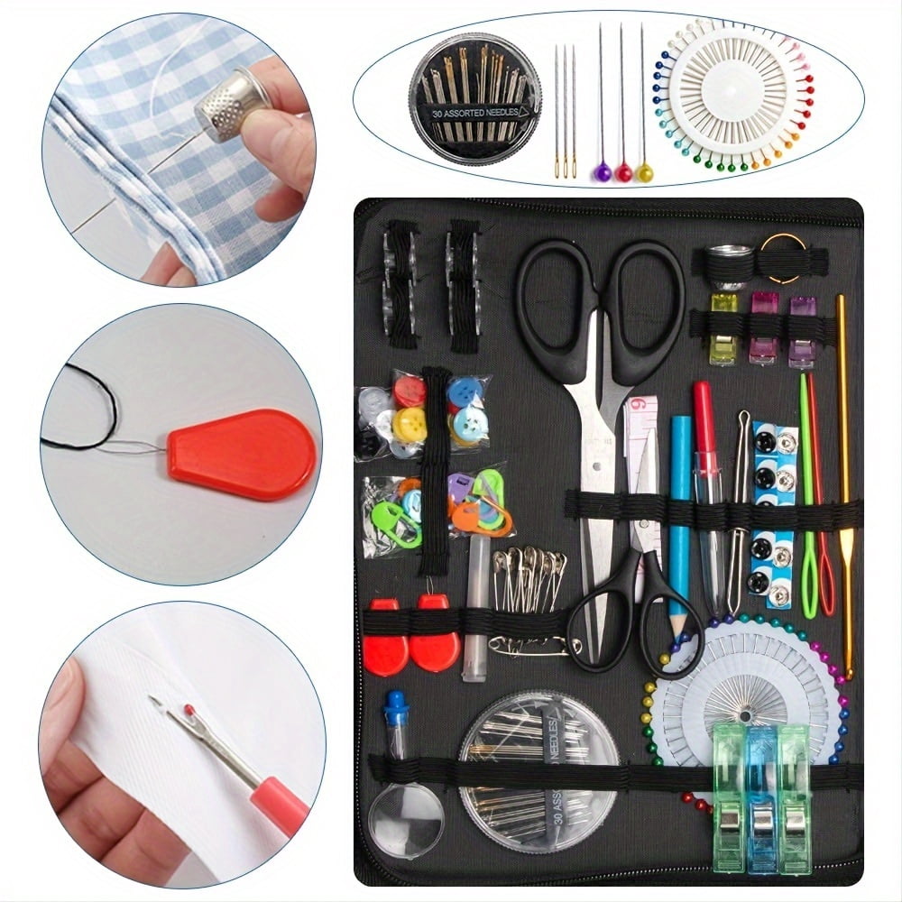 206pcs/ set All-in-One Sewing Kit for Beginners and Travelers - Includes Thread, Scissors, Needles, Thimbles, and Tape Measure - Perfect for Emergency Repairs