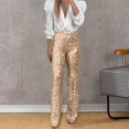 thumbnail image 2 of Fiaer Women Sequin Flare Pants High Waisted Solid Color Trousers Trendy Comfort Slacks for Christmas Party Gold XL, 2 of 7