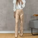 thumbnail image 1 of WILLBEST Pantalones Casuales elegantes para Mujer: Pantalones Acampanados Ajustados con Cintura Elástica y Lentejuelas, de Color Liso, para Fiestas y Eventos. Extra Grande, 1 of 6