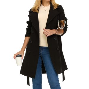 Trench Coat for Women - Double-Breasted Long Winter Faux Wool Coat