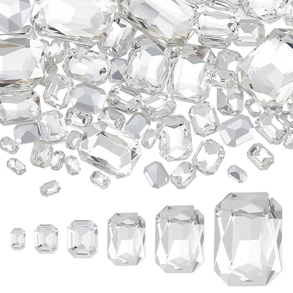 94 Pcs 6 Size Glass Rhinestones Gems Rectangle Pointed Back Rhinestone Stone Glass Diamond with Silver Color Plated Back for Jewelry Crafts Clothes