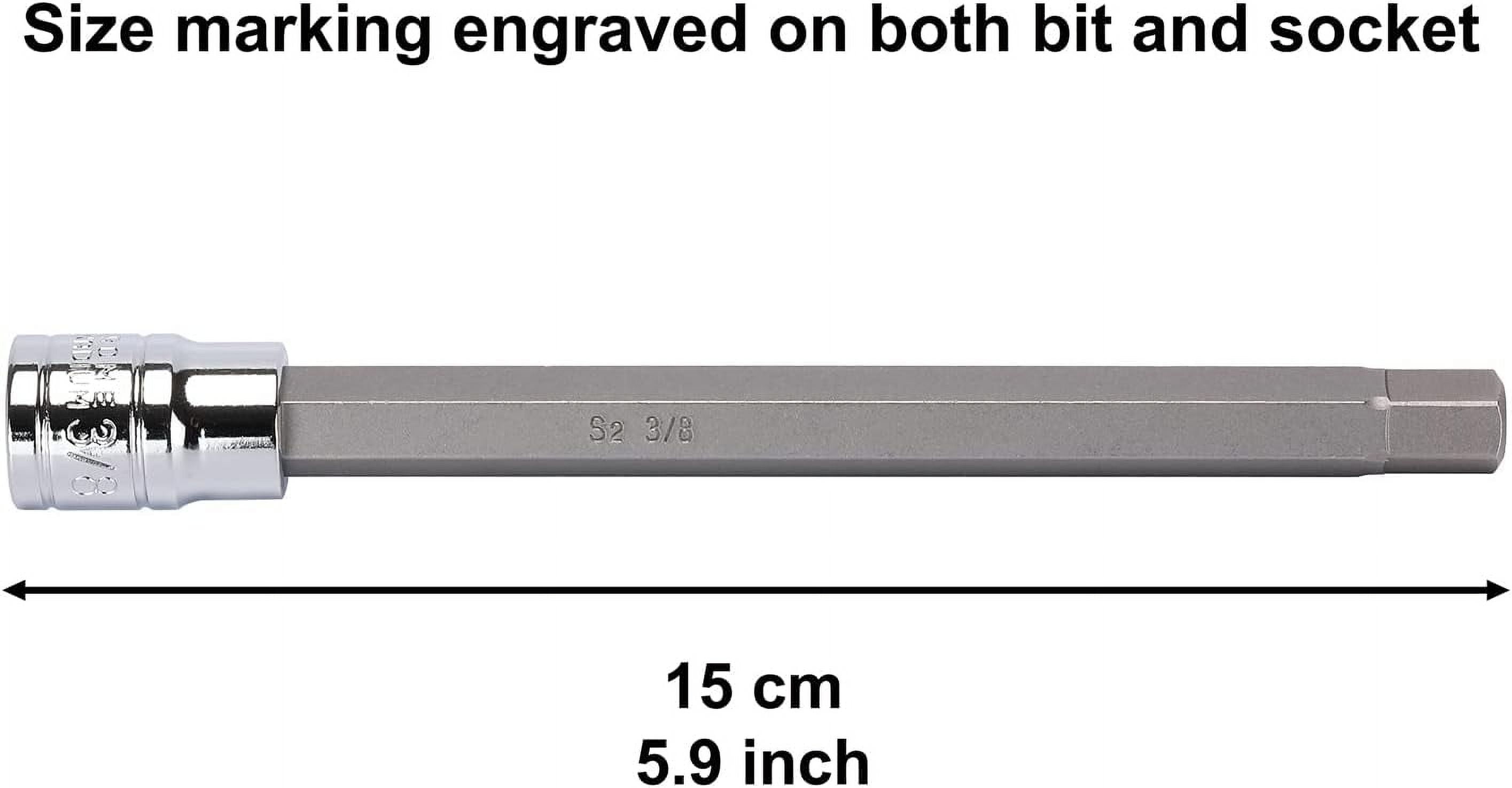 18 Pieces 3/8 Inch Drive Long Hex Bit Socket Set,1/8 Inch to 3/8 Inch, 3mm to 10mm, SAE&Metric, Extra Long Allen Hex Bit Socket Set, CR-V and S2 Steel