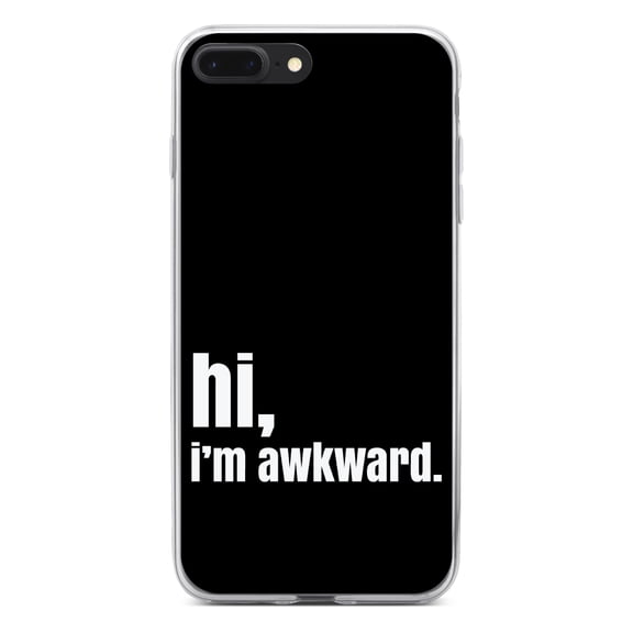 DistinctInk Clear Shockproof Hybrid Case for iPhone 7 PLUS / 8 PLUS (5.5" Screen) - TPU Bumper, Acrylic Back, Tempered Glass Screen Protector - Black White "hi, I'm awkward."