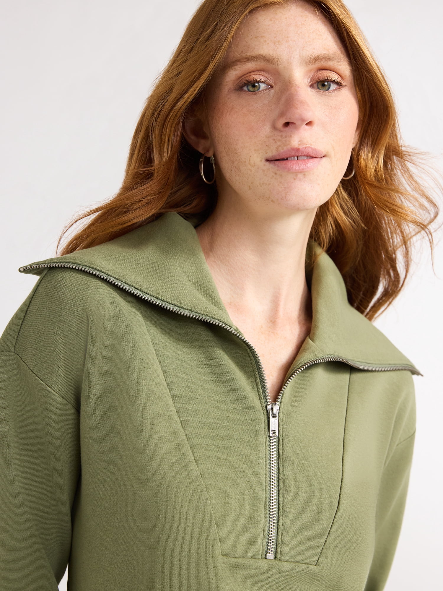 Free Assembly Women's and Women's Plus Half Zip Pullover Sweatshirt, Sizes XS-4X