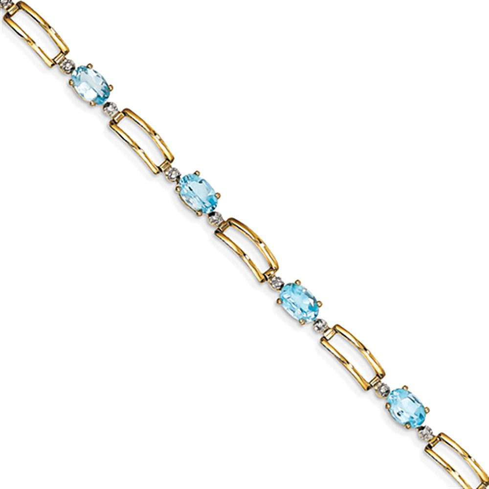 14k Completed Open-Link Diamond Blue Topaz Bracelet by