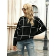 thumbnail image 6 of Women's Long Sleeve Casual Loose Tops Grid Pattern Knitted Pullover Sweater, Black, X-Large, 6 of 7