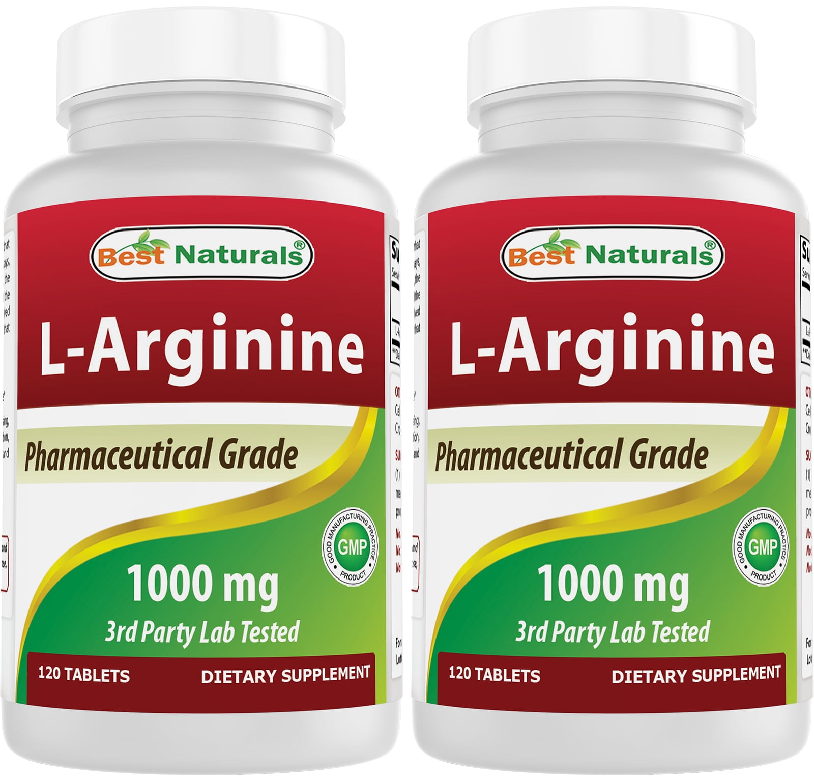 2 Pack Best Naturals L-Arginine 1000 mg 120 Tablets (Pharmaceutical Grade) | L Arginine Supplement Promotes Nitric Oxide Synthesis (Total 240 Tablets)