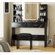thumbnail image 1 of Makeup vanity set marble negra vanity mesa con lighted mirror power outlet cushioned stool 6 almacenamiento estantes 2 grande cajones y 3 color-adjustable brightness lights, 1 of 6