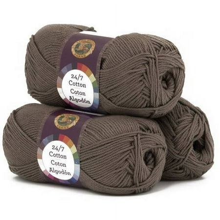 UPC: 0842093103646 | Lion Brand Yarn 24-7 Cotton Cafe Au Lait Medium Mercerized Cotton Brown Yarn 3 Pack