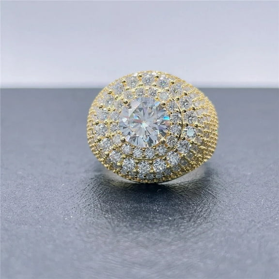 Forever Jewels 5Ct Round Cut Moissanite Men out Hip Hop Ring 14K Yellow Gold Plated