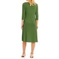 thumbnail image 6 of Uhndy Women 3/4 Sleeve Round Neck Swing Midi Dress Green L, 6 of 6