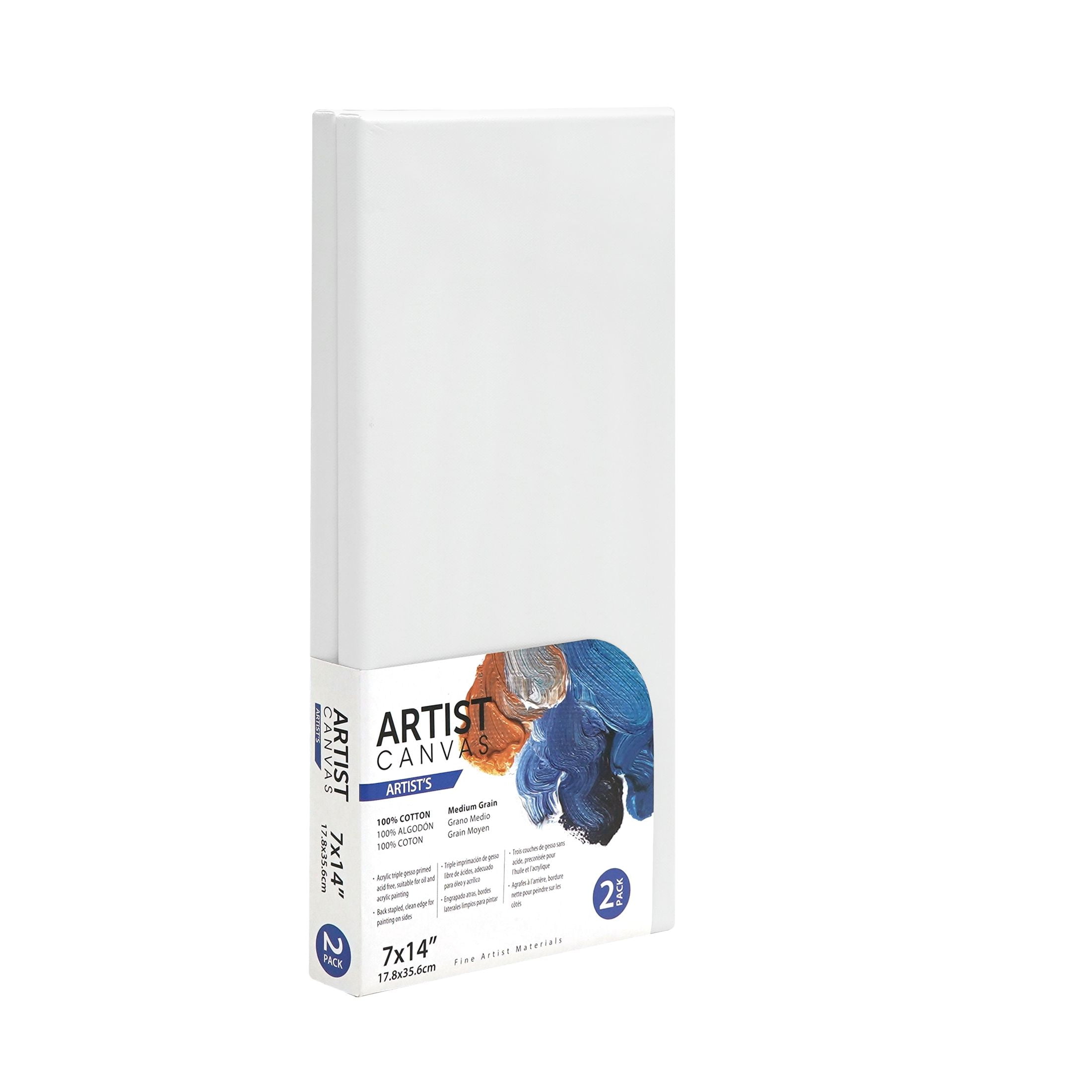 Artist Stretched Canvas, 100% Cotton Acid Free White Canvas, 7"X14", 2 Pieces