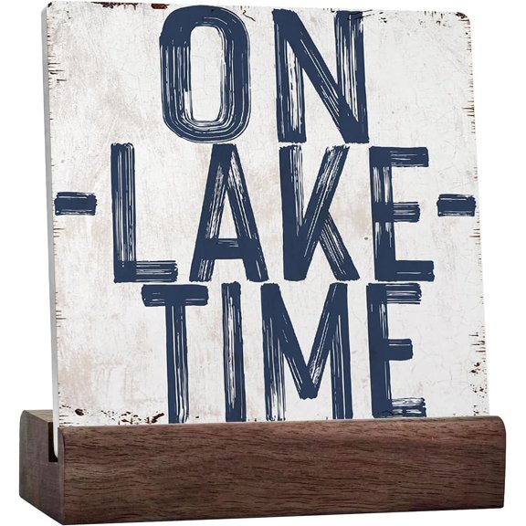 On Lake Time Desk Decor Rustic Lake Themed Sign Decorations For Lake House Wall Tabletop Desk Decor Ceramic Table Sign Plaque
