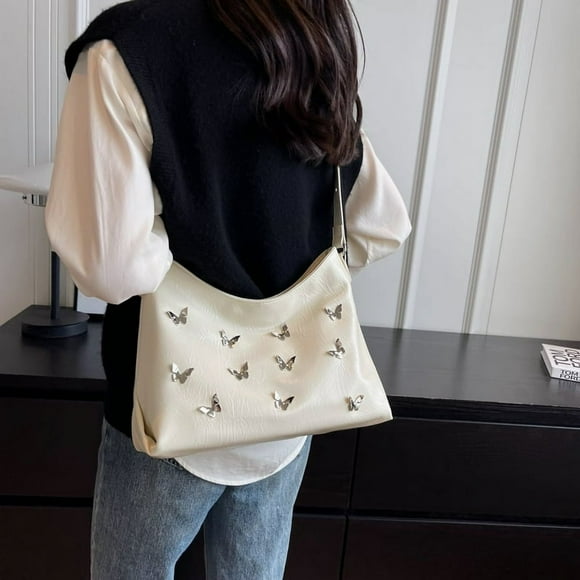 Sac à Bandoulière pour Femmes, Sac en Cuir sous l'Aisselle, Fourre-Tout à Fermeture Éclair Papillon, Sac à Main (Noir)