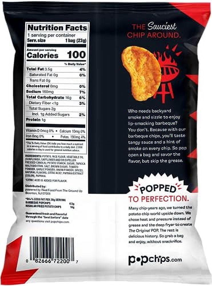 Popchips Potato Chips BBQ Potato Chips Single Serve 0.8 oz Bags Barbeque, 19.2 Ounce, (Pack of 24)
