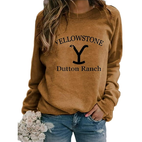 T-shirt à Col Rond à Manches Longues Imprimé Dutton Ranch Yellowstone pour Femmes