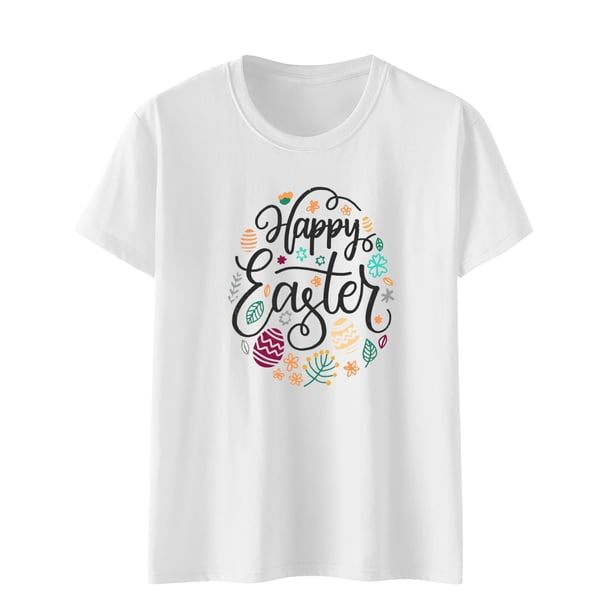 Tops con estampado de Pascua de manga corta con cuello redondo para mujer Fridja bn4239
