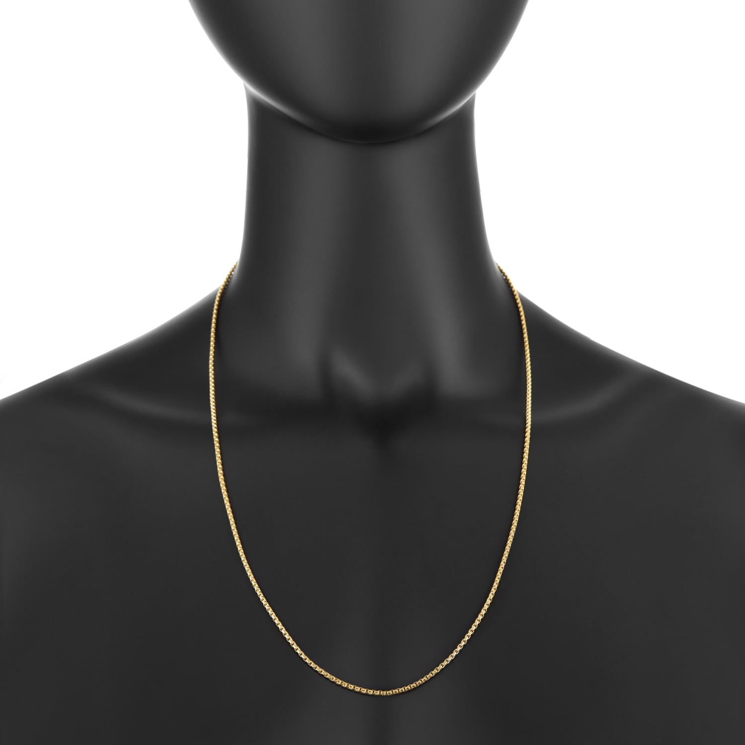 2mm 24k Yellow Gold Plated Stainless Steel Square Box Chain Necklace, 22 inches + Gift Box