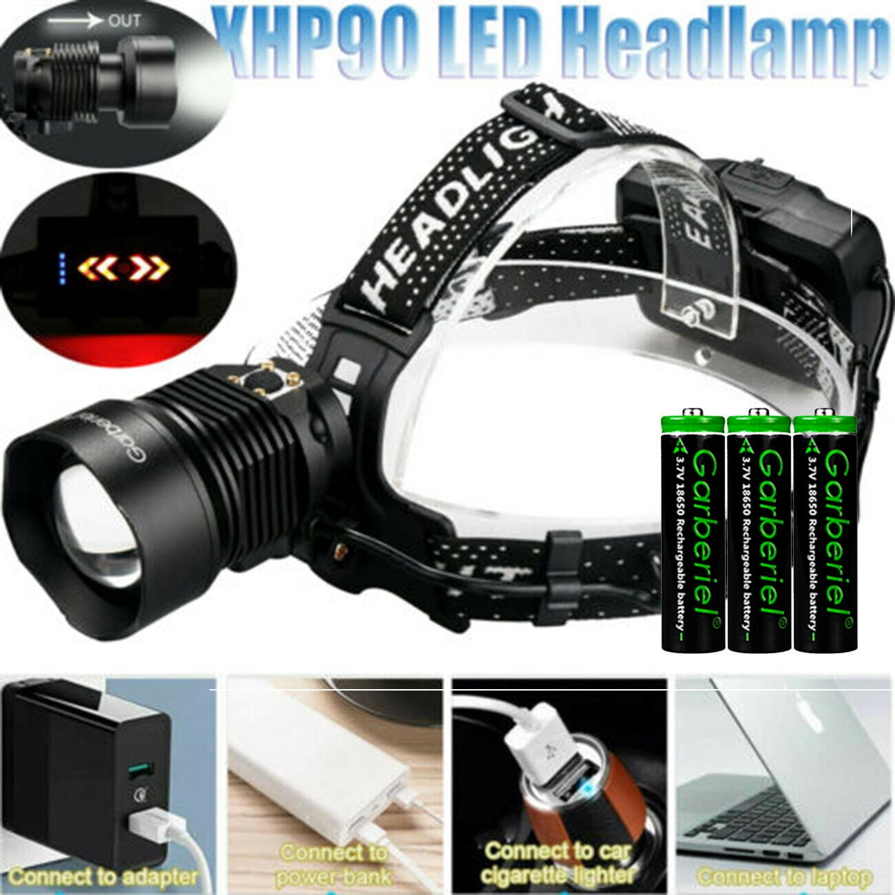990000LM XHP90 XHP70.2 LED Headlamp Zoom USB Rechargeable Headlight Head Torch 