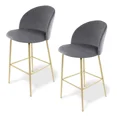 thumbnail image 2 of Silla Alta Terciopelo Gris con Patas Doradas - Bancos para Barra Moderno y Elegante Sillaa Altas para Cocina, Bar y Comedor Set de 2 piezas, 2 of 9