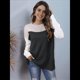 thumbnail image 4 of Suéter Oversize con Bloques de Color para Mujer: Cuello Redondo, Punto Acanalado, Hombros Caídos, Larga Negro L, 4 of 9