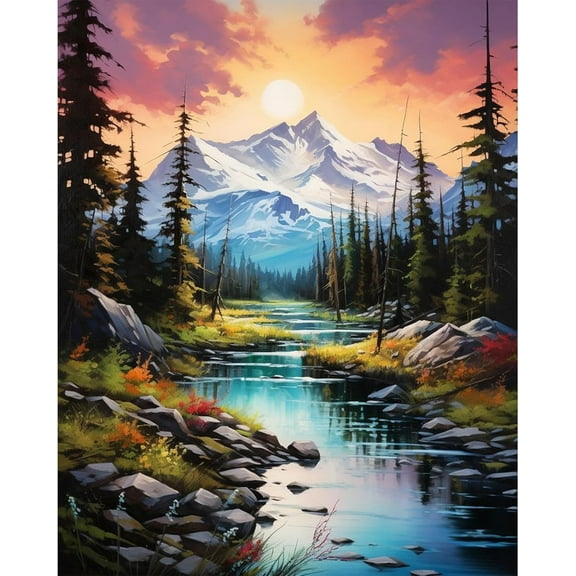 DIY 5D Diamond Painting Kit (for Adults) Diamond Painting "Mountain Scenery" - Full Diamond Crystal Rhinestone Embroidery Craft Kit, Can Be Used as Gift, Wall Decoration