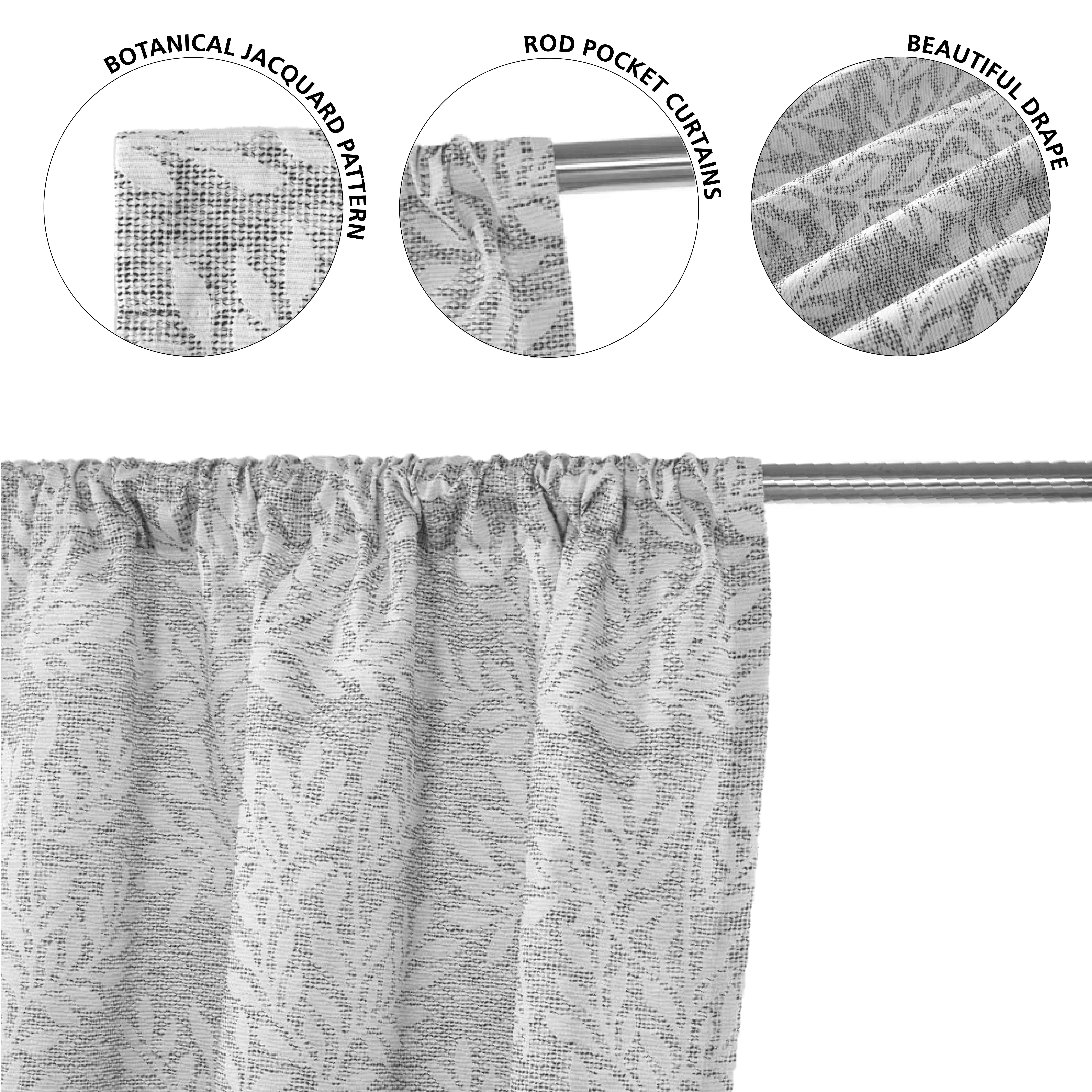 (2 pack) Mainstays Jacquard Blackout Panel Pair, Set of 2 Curtains, Silver Botanical, 37'' W x 84'' L