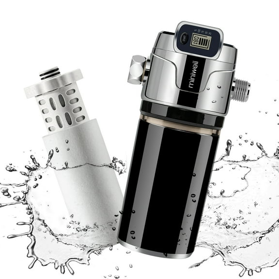 Miniwell Shower Filter with Digital Screen, Replaceable Cartridges, Double Filters, Removes 99% Chlorine, Black