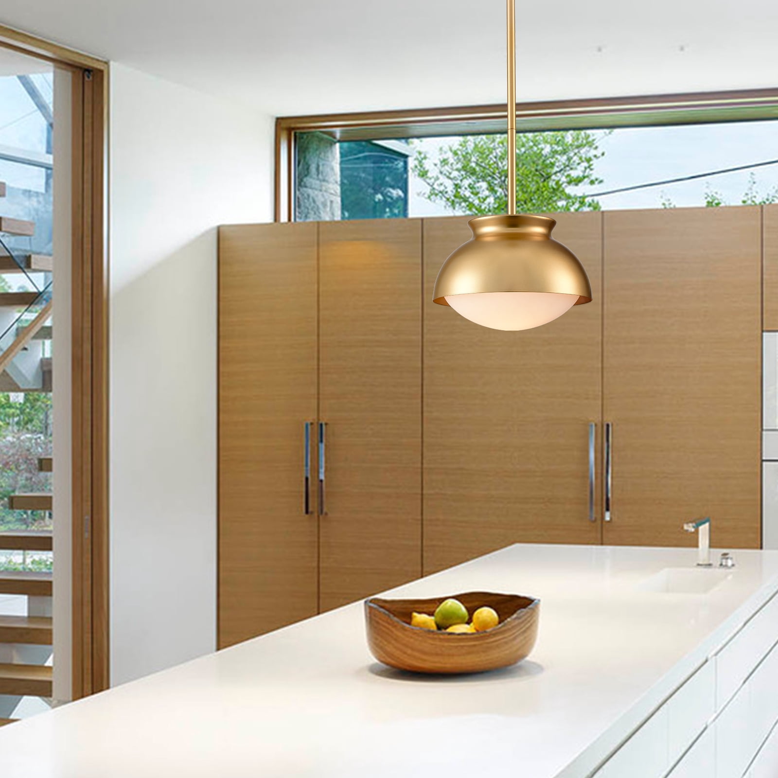 Turin Brass Pendant Light Fixture Dome Brass Pendant Lights Kitchen Island with Milky Glass for Dinning Room, Living Room, Bedroom, Hallway, Entryway