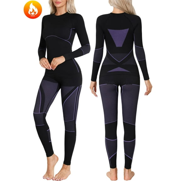ANFERRY Womens Thermal Underwear Set Anti-Static Moisture Wicking Long Johns Seamless Crew Neck Ski Base Layer Cold Weather Outfit Sets