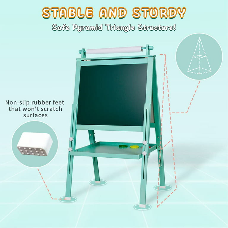 Double Sided Wooden Art Easel for Kids Standing Magnetic Whiteboard  Chalkboard Small Toddler Toys. Includes Wooden ABC Numbers. Eco Friendly
