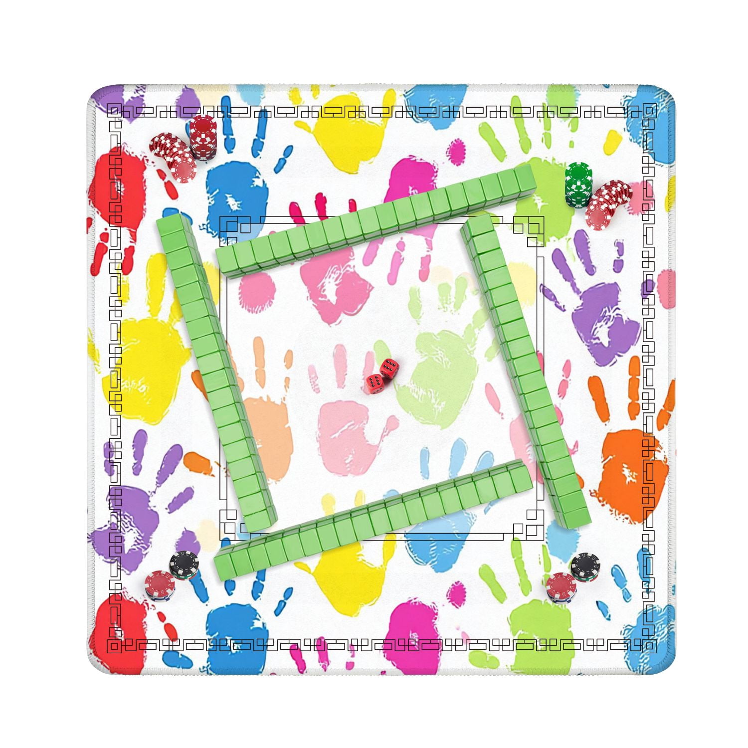 Mahjong Mat 31.5" x 31.5" motherhandprint seamless Non-Slip Noise Reduction American Mahjong Tiles Table Cover for Dominoes Poker Card Board Games Gift