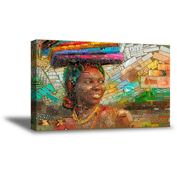 Awkward Styles African Woman Canvas Art Mosaics African Woman Modern Wall Art Decor Stylish Africans Printed Art for Home Ready to Hang Picture Cute Lady Portrait Made in USA Wall Decor Ideas