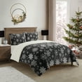 thumbnail image 2 of Lanco Snowflakes 3 Piece Comforter Set with Sherpa Reverse, Bed Size: Queen, Flannel Print, Flakes, Black/White, 2 of 5