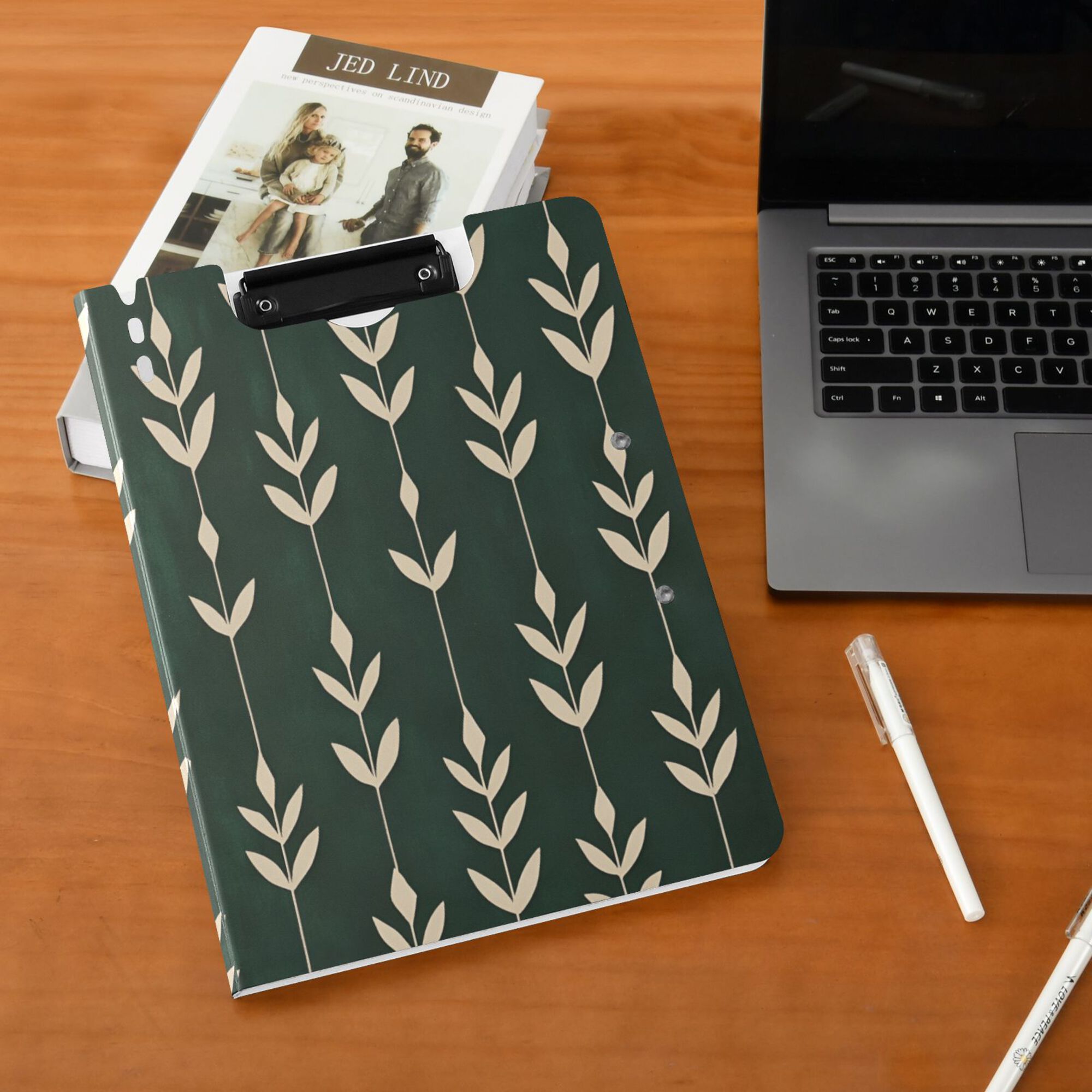 FORMRS A4 Clipboard Folder with Pen Holder Horizontal Foldable School Office Binder, Green Plants