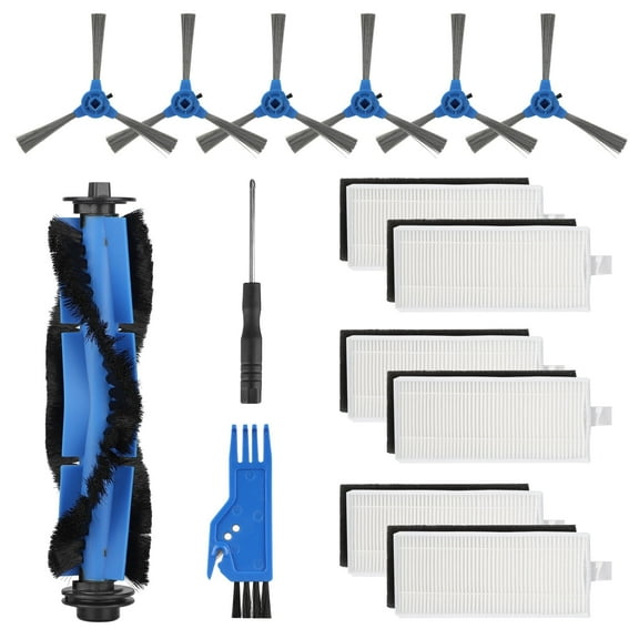 TSV 15 Pcs Replacement Kit Compatible with Eufy RoboVac 11S, 15C, 30, 30C, 12, 35C, 15T Robotic Vacuum Accessories, Includes 6 Filters, 6 Side Brushes, 1 Roller Brush, 1 Clean Brush, 1 Screw Drive