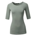 thumbnail image 2 of SSOULM Women's 1/2 Sleeve Silky Stretchy Crewneck Slim Fit T-Shirt Top with Plus Size, 2 of 5