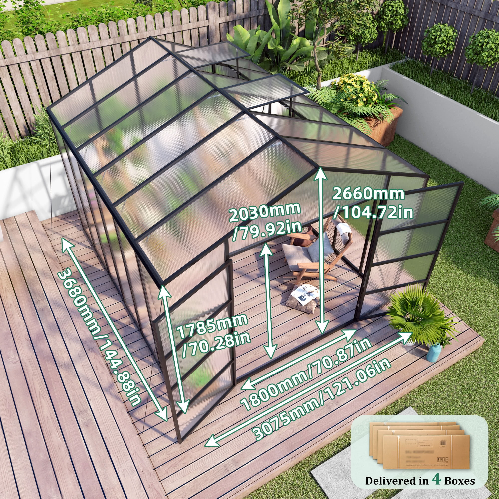 MAYEERTY 10x12 FT Walk-in Greenhouse with Raised Base & Anchors, All-Season Windproof Greenhouse with Drainage System for Backyard, Garden & Patio