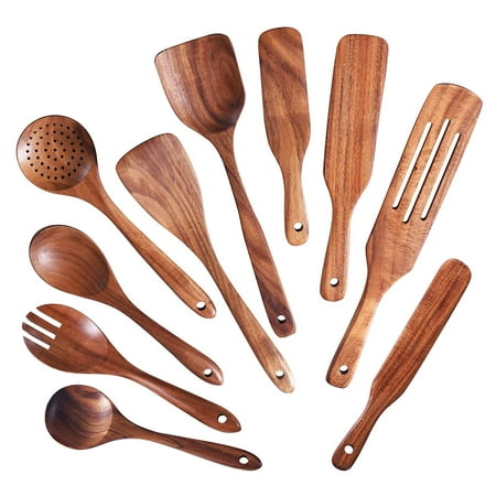 

Geieold Wooden Kitchen Utensils Set 10 Pcs Wooden Spoons for Cooking Wooden Cooking Utensils Wooden Spoons for Non-Stick Pan