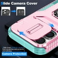 thumbnail image 3 of For iPhone 16 Pro Max Slim Fit Shockproof Hybrid with Slide Camera Cover & Rotated Ring Kickstand, [Military-Grade] Phone Case For iPhone 16 Pro Max 6.9",Pink Green,For iPhone 16 Pro Max, 3 of 8
