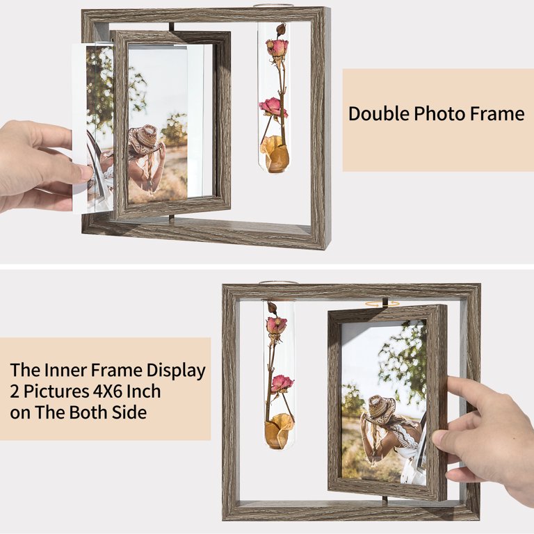 Afuly Picture Frames 4x6 Rotating Family Photo Frame Brown with Bud Vase, Desk Decor Mother Wedding Valentine's Day Gift, Size: 4 x 6