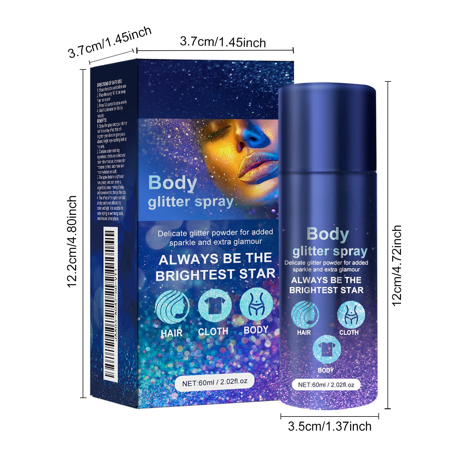 Alvantor Body Glitter Spray, Highlighter Shimmer Spray for Skin Hair Party Festival Rave Makeup, 2.02fl.oz
